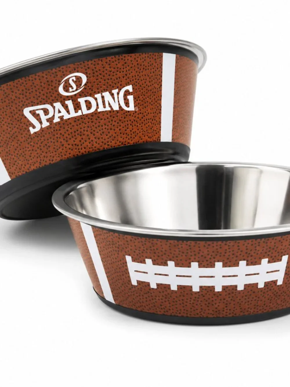Spalding Football 2 Pc Pet Bowl Set Stainless Steel Food Water Bowls Dog Cat